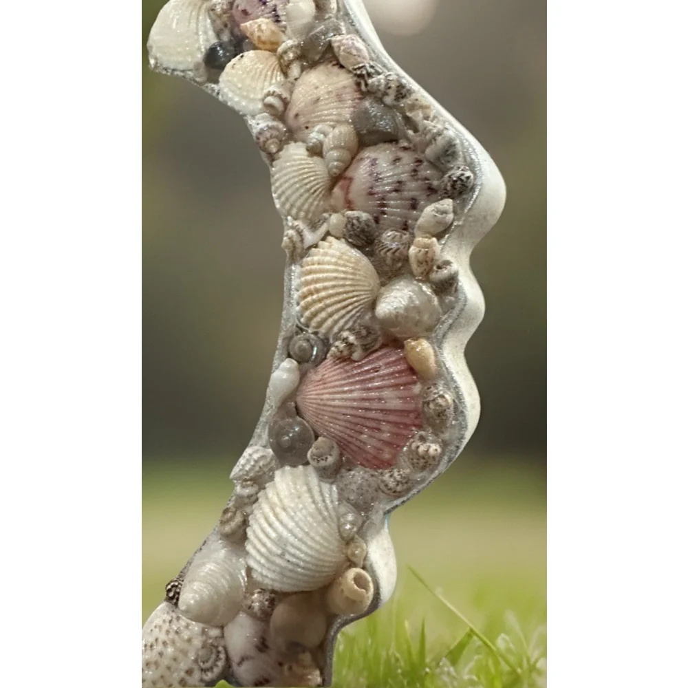 Vtg Mirror Art Ornate Seashell Adorned White Pink Vanity Easel Standing Wall 12”